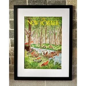 Framed 1989 New Yorker Magazine July 24 Addams Beavers Build A Bridge